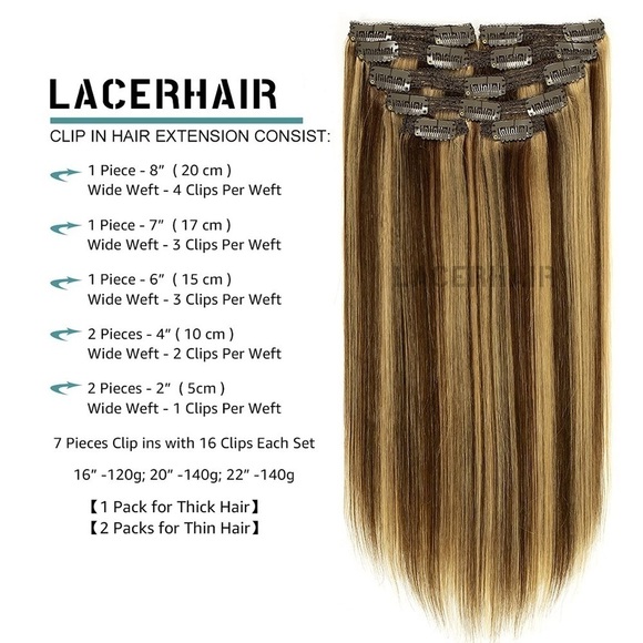 Lacer-Hair Clip In Extensions 14” R#4-4/27 STRAIGHT Chocolate Mixed Golden - Picture 5 of 5